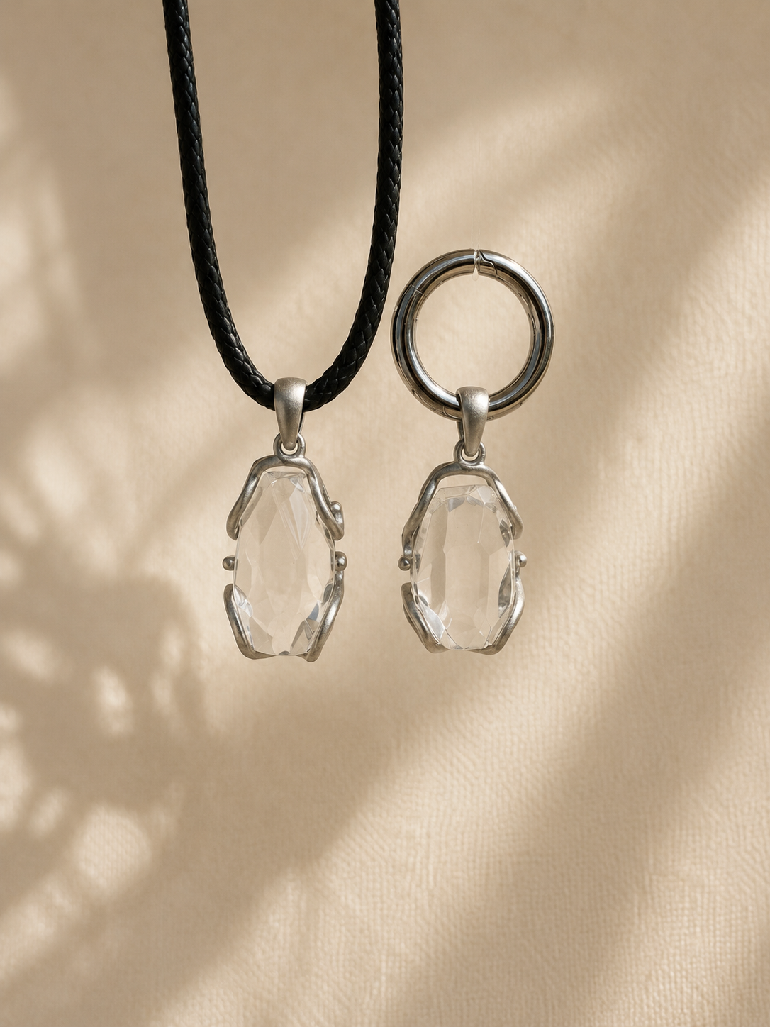 Clear quartz matching necklace and pet collar charm from VeilBond