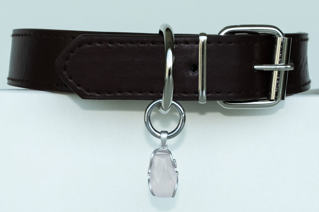 Rose quartz pet collar charm from the VeilBond Tender Thread set