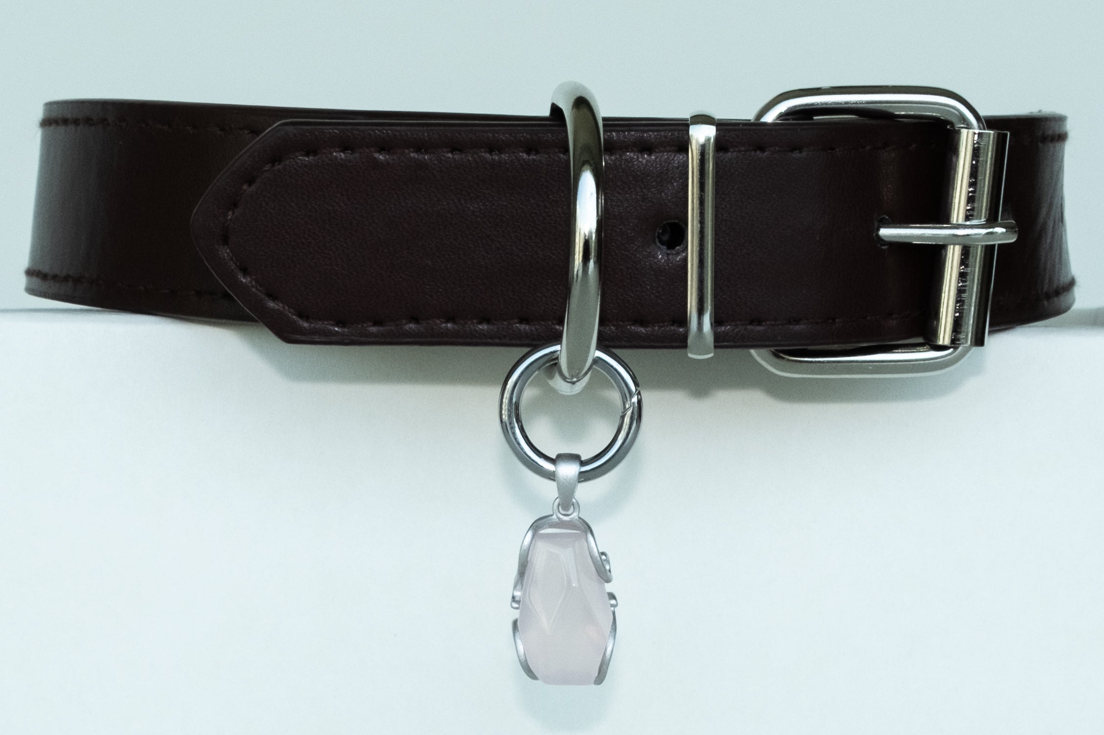 Rose quartz pet collar charm from the VeilBond Tender Thread set