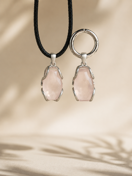 Rose quartz matching necklace and pet collar charm from VeilBond