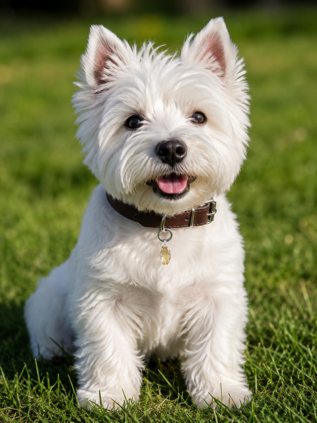 Dog wearing the VeilBond Sunlit Days citrine collar charm