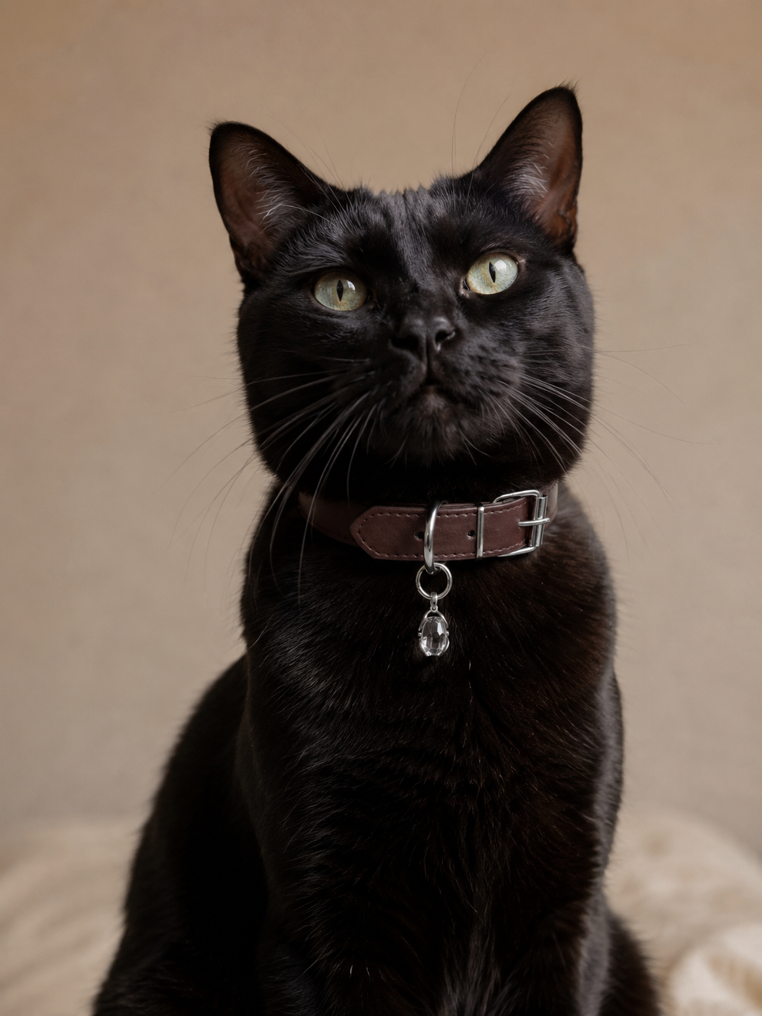 Cat wearing the VeilBond True Reflection clear quartz collar charm