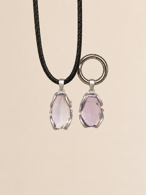 VeilBond Quiet Harbor amethyst matching set with a crystal pendant necklace for you and a pet collar charm in silver-tone settings.
