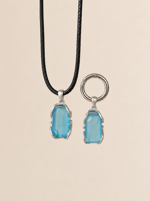 VeilBond Through the Tide aquamarine matching set with a crystal pendant necklace for you and a pet collar charm in silver-tone settings.